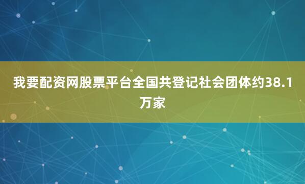 我要配资网股票平台全国共登记社会团体约38.1万家